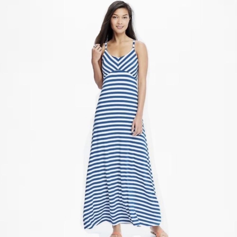 NWT Old Navy Blue Stripe Cross Back Maxi Dress M